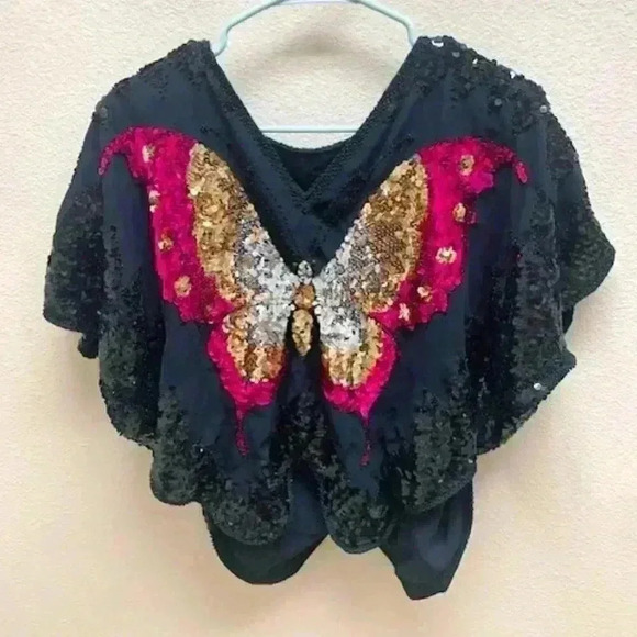 vintage sequin butterfly top Tops - vintage sequin butterfly top